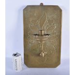A LARGE ARTS AND CRAFTS COUNTRY HOUSE REPOUSSE WALL SCONCE decorated with a floral spray. 43 cm x 28