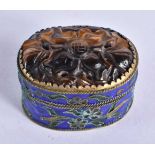 A CHINESE REPUBLICAN PERIOD TIGERS EYE AND ENAMEL BOX. 33 grams. 4 cm x 3 cm.