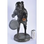 A LARGE 19TH CENTURY JAPANESE MEIJI PERIOD BRONZE OKIMONO DINNER GONG modelled as a male with a
