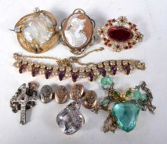 A Collection of Antique Jewellery including 3 Necklaces, A Pendant, Three Brooches and a Pair of