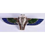 A SILVER AND ENAMEL PHARAOH BROOCH. 17.9 grams. 7.5 cm x 2.75 cm.