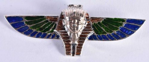 A SILVER AND ENAMEL PHARAOH BROOCH. 17.9 grams. 7.5 cm x 2.75 cm.