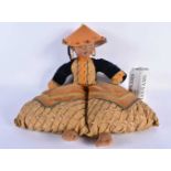 AN UNUSUAL VINTAGE FELT EMBROIDERED CUSHION CHINAMAN DOLL. 53 cm x 25cm.