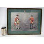 A framed Gouache study of The Duke of Cornwall light Infantry signed Sabreur 1974 26 x 37 cm.