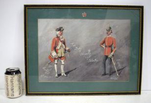 A framed Gouache study of The Duke of Cornwall light Infantry signed Sabreur 1974 26 x 37 cm.