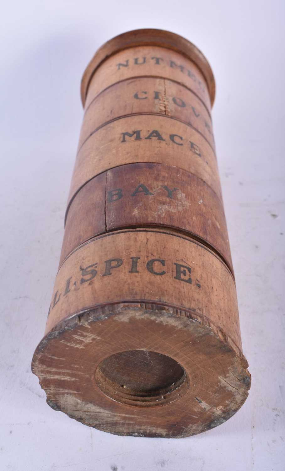 TWO ANTIQUE CARVED TREEN BOXWOOD SPICE TOWERS. Largest 23.5 cm high. (2) - Image 7 of 7