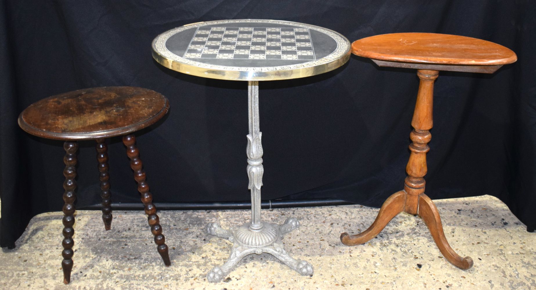 A small antique tilt top table together with 2 other tables 71 x 58 cm (3)