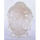 A LARGE 19TH CENTURY CHINESE CARVED ROCK CRYSTAL BUDDHA HEAD Qing, surrenly modelled upon an