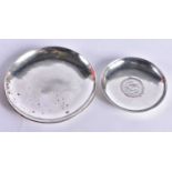 TWO ANTIQUE CHINESE SILVER COIN DISHES. 88.3 grams. Largest 9.25cm wide. (3)