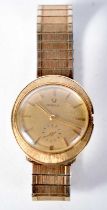 A Vintage 14 Carat Gold Cased Omega Watch with Expanding Strap. Dial 3.3 cm incl crown. Running