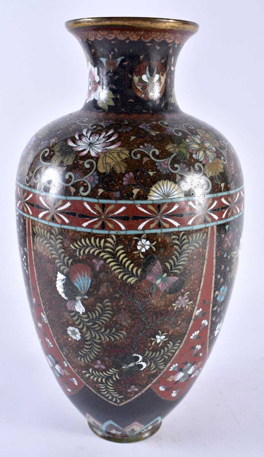 A LARGE 19TH CENTURY JAPANESE MEIJI PERIOD CLOISONNE ENAMEL PHOENIX VASE decorated with foliage. - Image 3 of 6