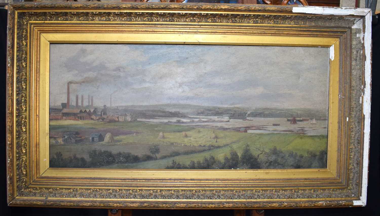 J M Russell (19th Century )A large framed oil on canvas of The Tyne dated 1878 ,40 x 91 cm - Image 2 of 10