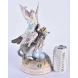 A LARGE 19TH CENTURY GERMAN PORCELAIN FIGURE OF A WINGED FEMALE modelled riding upon a horse with