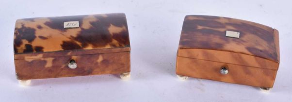 TWO REGENCY CARVED TORTOISESHELL RECTANGULAR BOXES. Largest 6.5 cm x 3 cm. (2)