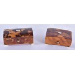 TWO REGENCY CARVED TORTOISESHELL RECTANGULAR BOXES. Largest 6.5 cm x 3 cm. (2)