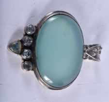 A Hardstone (Chalcedony) Pendant set with 5 Gems. 6.4cm x 4.8 cm, weight 32g