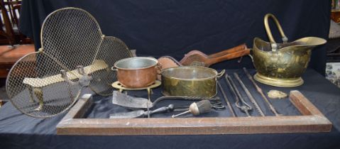 A large collection of Vintage Fireside Implements, Irons, Coal buckets,Bellows etc (Qty)