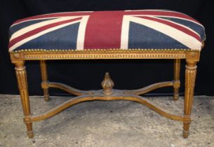 A gilt wood Union jack upholstered bench 60 x 93 x 52 cm