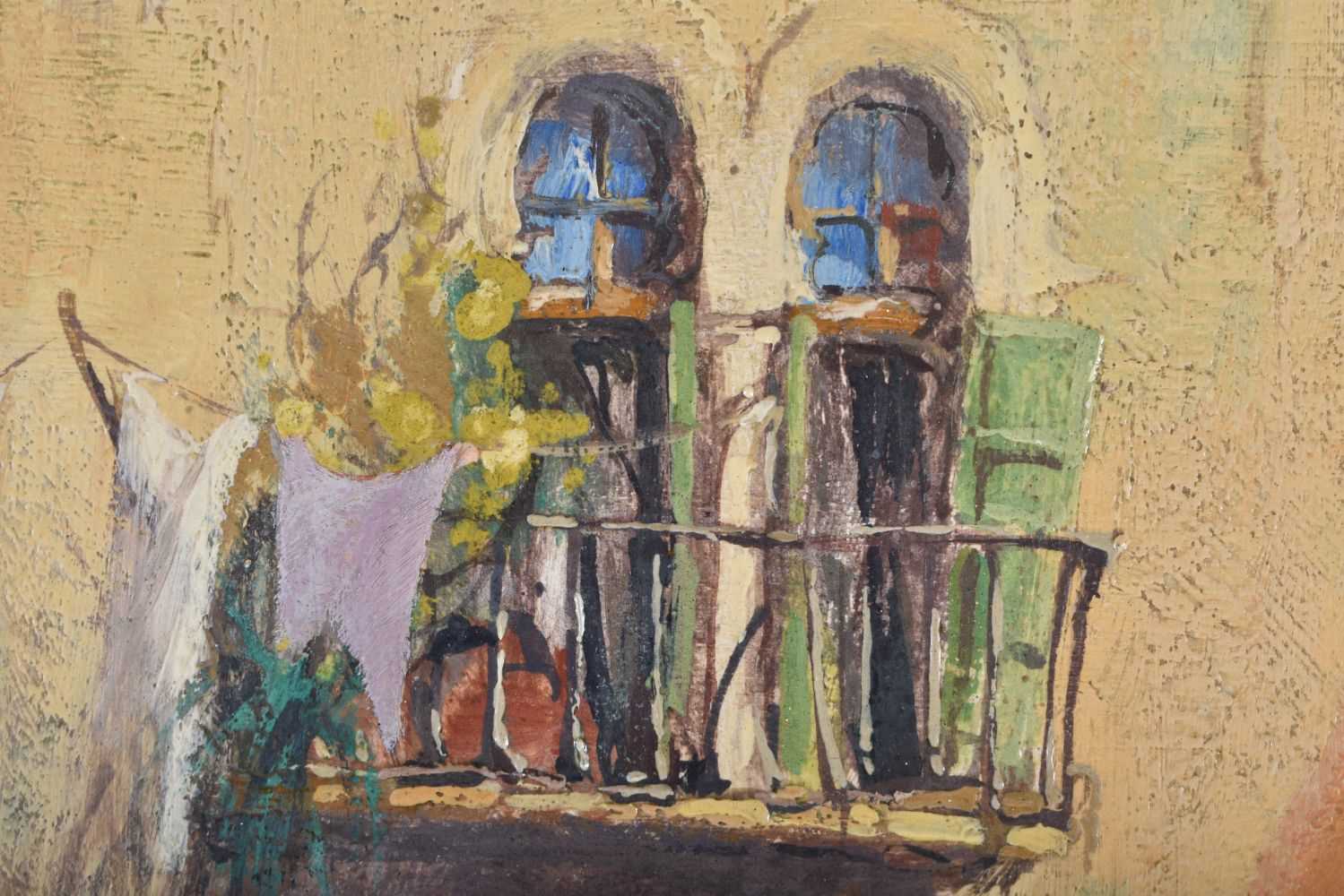 Italian School (Early 20th Century) Oil on board, Figures before a building. 64 cm x 50 cm. - Image 2 of 5