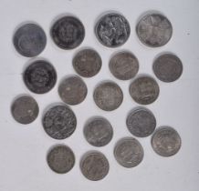 A Collection of Silver Coins incl Crowns, Half Crowns etc (19).