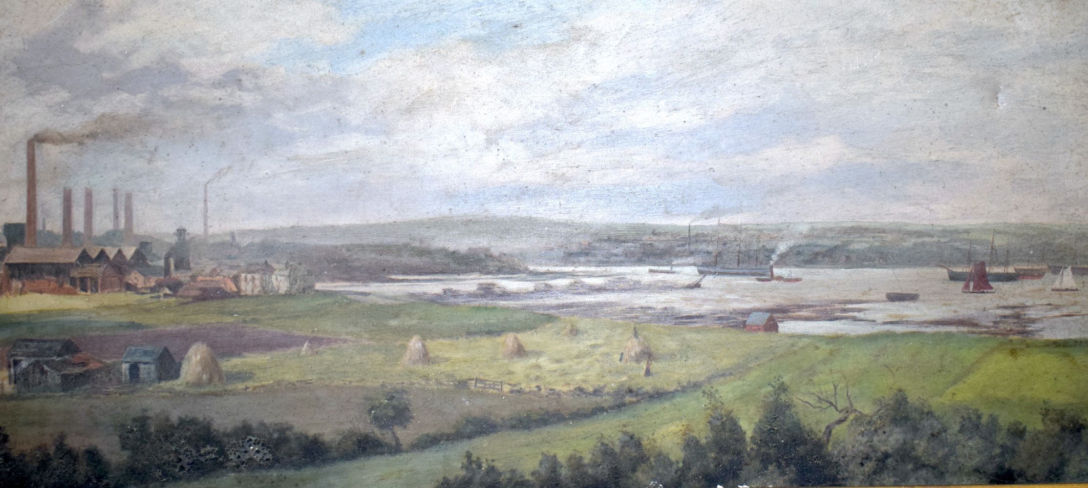 J M Russell (19th Century )A large framed oil on canvas of The Tyne dated 1878 ,40 x 91 cm - Image 7 of 10
