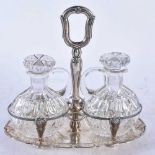 AN ANTIQUE CONTINENTAL SILVER CUT GLASS CRUET. Silver 74 grams.