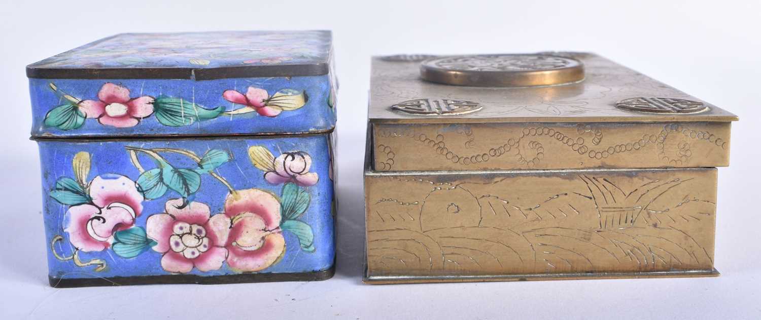 A 19TH CENTURY CHINESE CANTON ENAMEL BOX AND COVER Qing, together with a jade inset box. Largest - Image 2 of 8