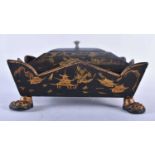 AN EARLY 19TH CENTURY ENGLISH REGENCY COUNTRY HOUSE LACQUERED DESK STAND painted with chinoiserie