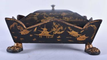 AN EARLY 19TH CENTURY ENGLISH REGENCY COUNTRY HOUSE LACQUERED DESK STAND painted with chinoiserie