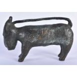 AN ANTIQUE TRIBAL AFRICAN HEAVY BRONZE BENIM BEAST unusually formed with a tail handle. 20 cm x 12