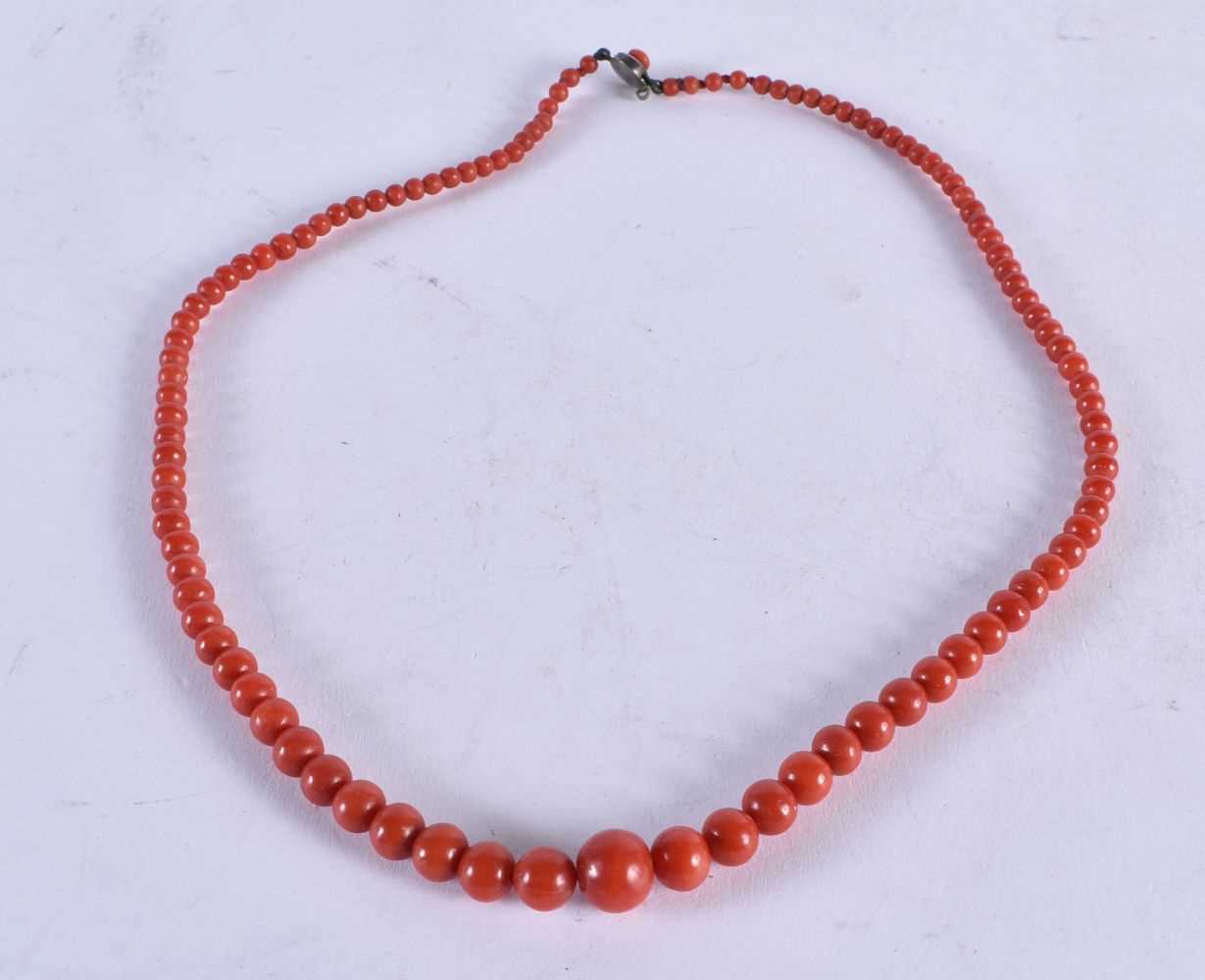 A Blood Coral Bead Necklace. 53cm long, Largest Bead 10mm, weight 28g - Image 2 of 10
