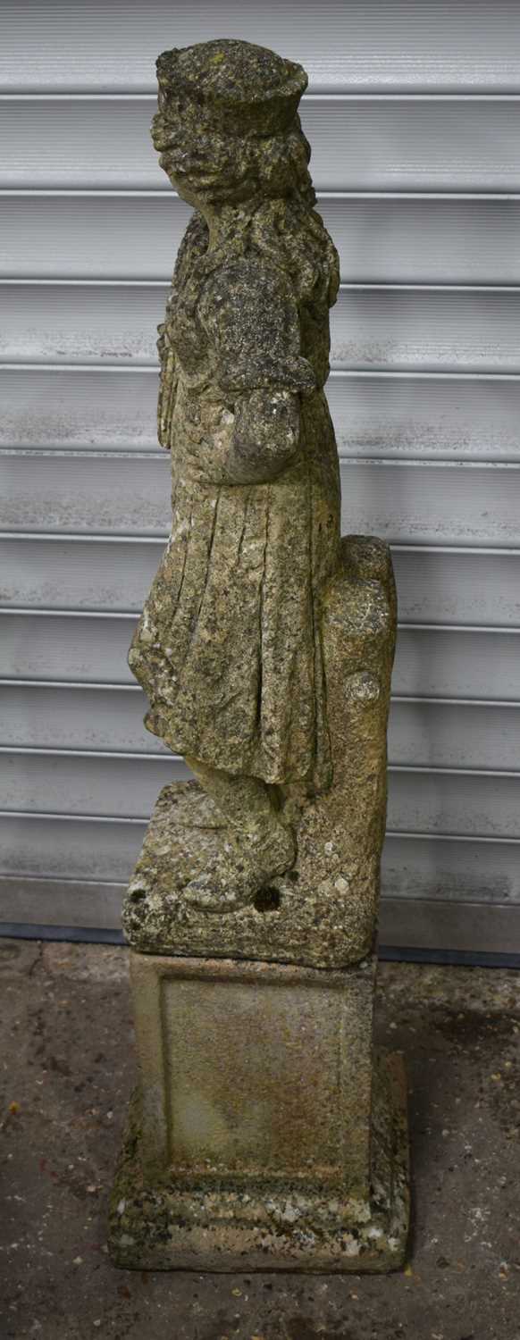 A Composite stone figure of a young girl holding a Wheatsheaf set on a plinth 115 x 28 cm cm - Image 3 of 6