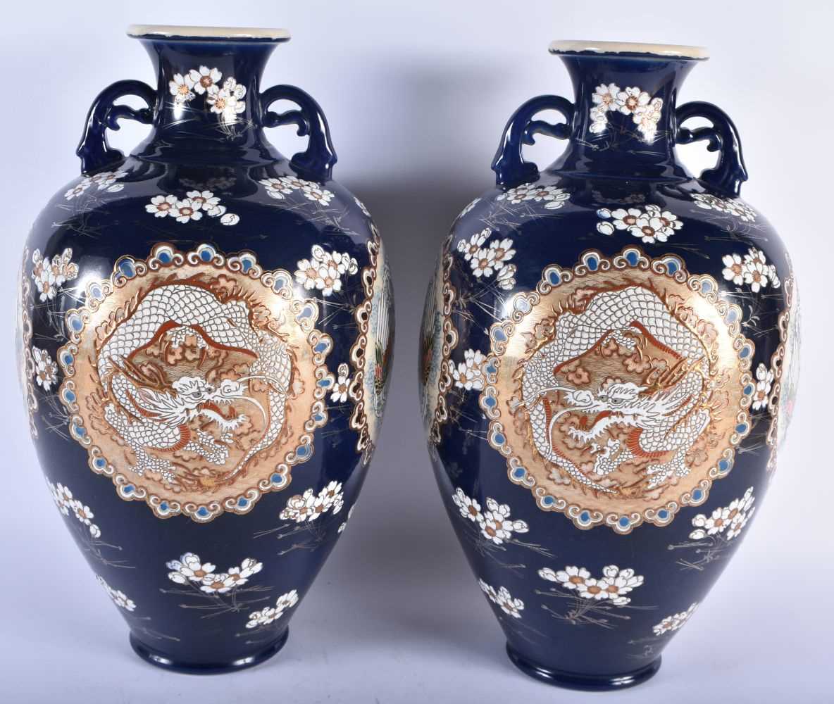 A LARGE PAIR OF LATE 19TH CENTURY JAPANESE MEIJI PERIOD SATSUMA VASES painted in relief with - Image 2 of 21