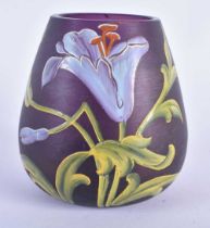 AN ART NOUVEAU ENAMELLED GLASS VASE. 10 cm high.