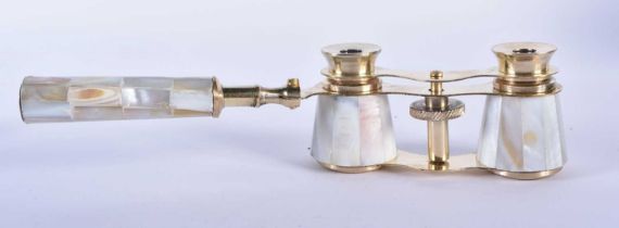 A PAIR OF MOTHER OF PEARL OPERA GLASSES. 18cm wide extended.