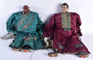 AN UNUSUAL PAIR OF 19TH CENTURY CHINESE SILK EMBROIDERED PUPPETS Late Qing. 72 cm long.