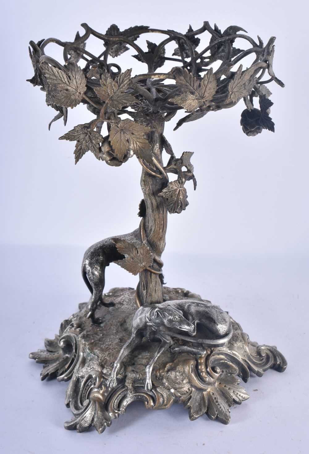 AN ANTIQUE SILVER PLATED DOUBLE DOG AND TREE STUMP TABLE CENTREPIECE probably Elkington & Co. 24.5 - Image 2 of 4