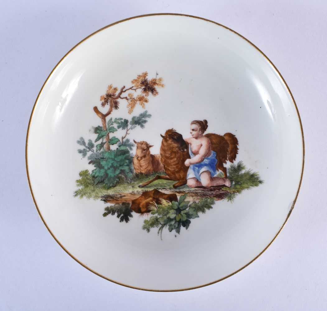 18th century Meissen teacup and saucer painted with children, crossed swords mark. 13,5 x 5 cm - Image 4 of 5