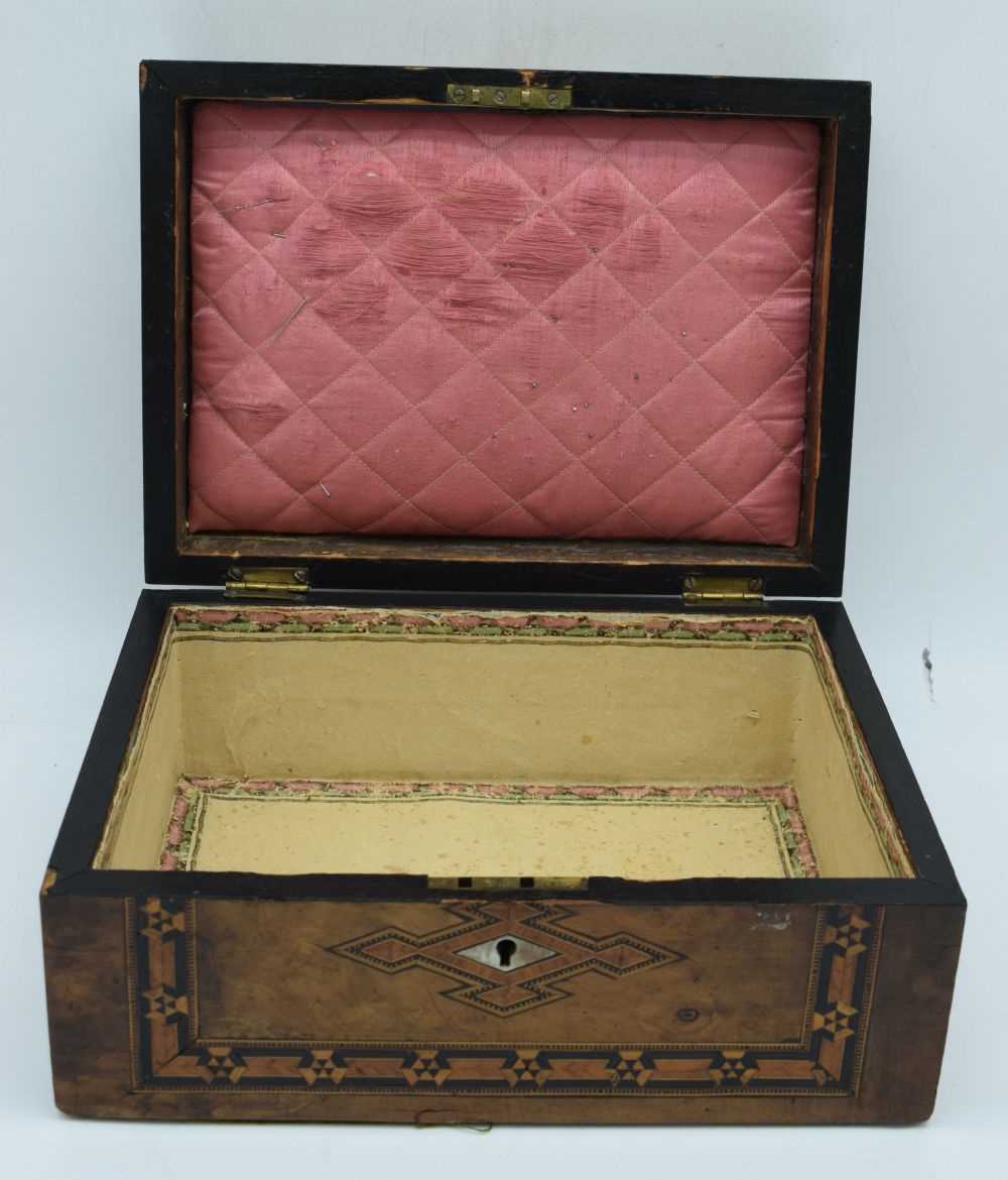 A 19th Century inlaid wooden sewing box with central mother of pearl central decoration 14 x 28 x - Image 7 of 12