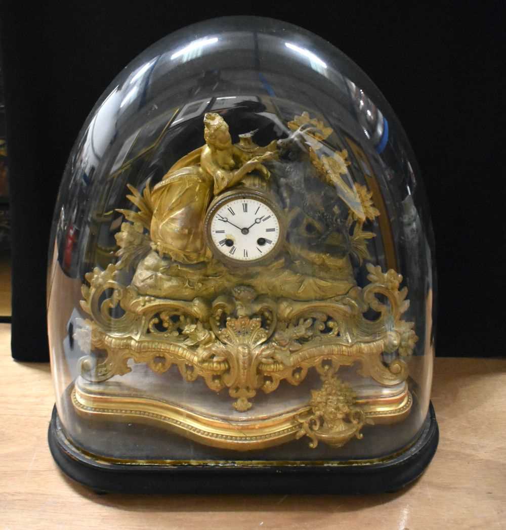 A 19TH CENTURY DOMED GILT METAL FIGURAL BRONZE CLOCK 56 X 48 cm