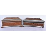 TWO 19TH CENTURY MIDDLE EASTERN ANGLO INDIAN SANDALWOOD AND BONE CASKETS. Largest 24 cm x 14 cm. (