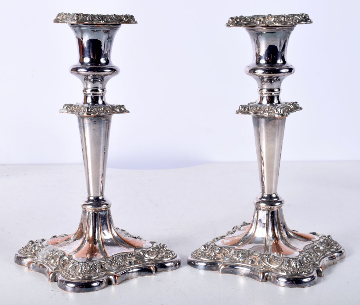 A pair of Silver plated candlesticks together with a smaller pair largest 20 cm (4). - Image 5 of 6