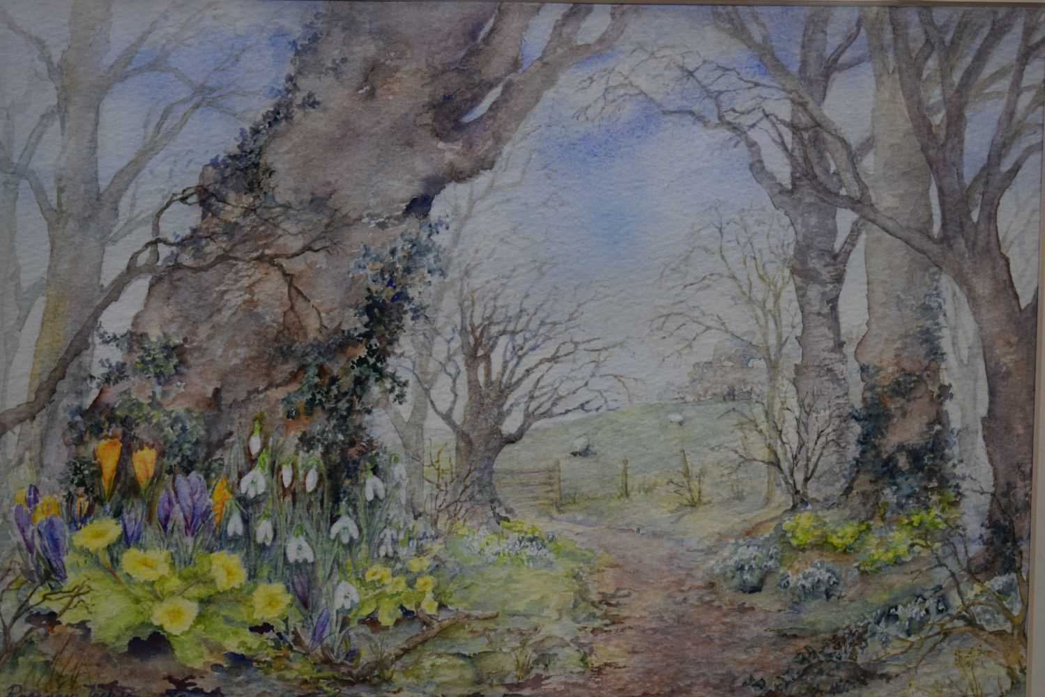 Rosemary Jackson (British) Framed watercolour "Path to the field gate in spring " 24 x 34 cm - Image 3 of 8