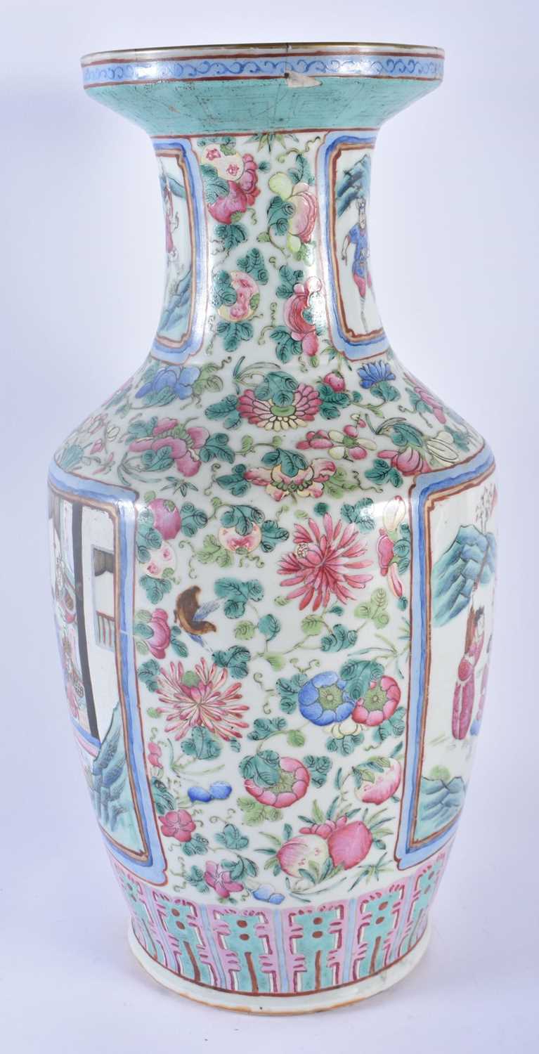 A LARGE 19TH CENTURY CHINESE FAMILLE ROSE PORCELAIN VASE Qing, painted with figures within - Image 2 of 6