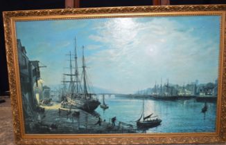 Victor Elford (1911-2003) AQ large framed Oleograph "The Quayside at night" 60 x 100 cm.