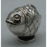 AN ART DECO DANISH WHITE METAL FISH CONDIMENT. 20.3 grams. 5 cm x 3 cm.