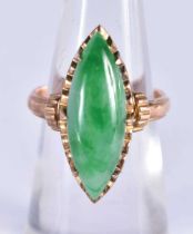 A CHINESE 14CT GOLD AND JADE RING. L. 4 grams.