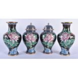 TWO PAIRS OF CHINESE REPUBLICAN PERIOD CLOISONNE ENAMEL VASES decorated with foliage. Largest 24.5