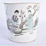 A CHINESE REPUBLICAN PERIOD FAMILLE ROSE PORCELAIN JARDINIERE painted with figures. 10 cm x 10 cm.