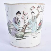 A CHINESE REPUBLICAN PERIOD FAMILLE ROSE PORCELAIN JARDINIERE painted with figures. 10 cm x 10 cm.